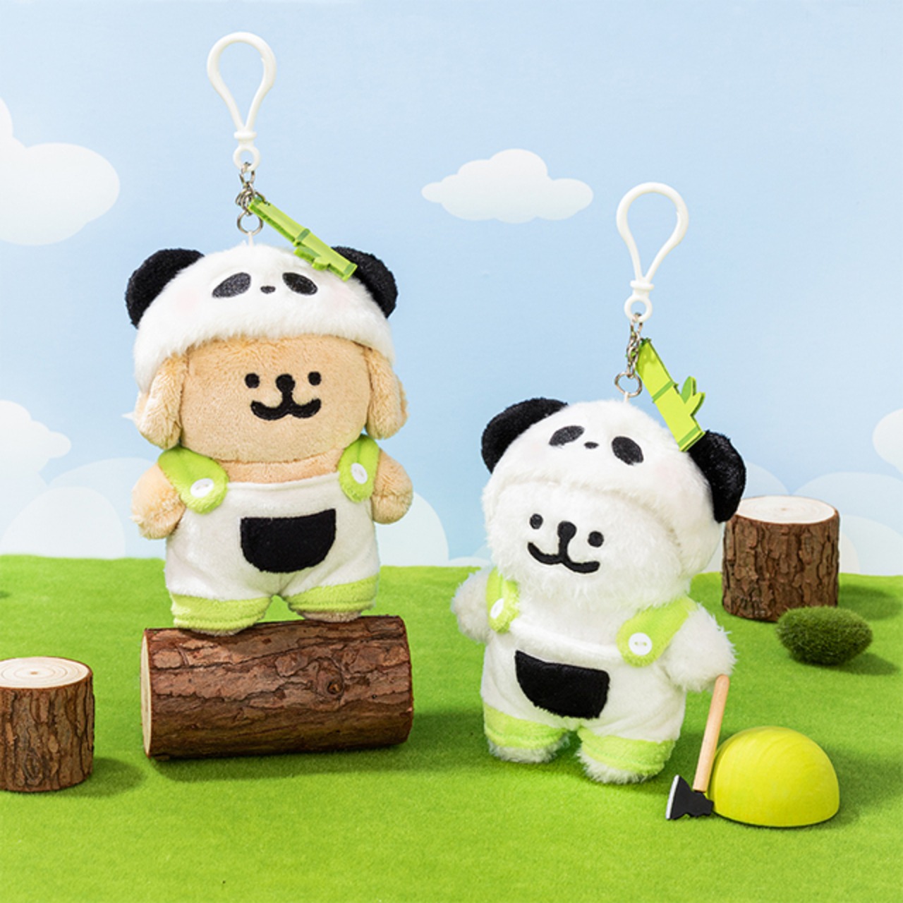 蝶とパンダのハッピー子犬ペアキーホルダー【2点セット】