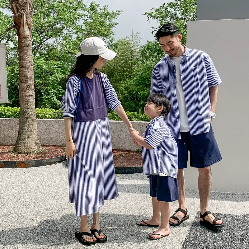 親子ペアルック ストライプ柄リンク シャツ・ワンピース