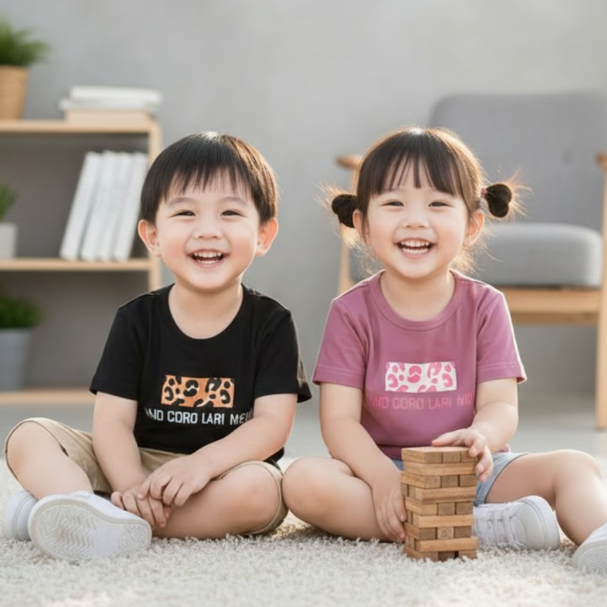 親子ペアルック レオパードアクセント Tシャツ・ロンパース
