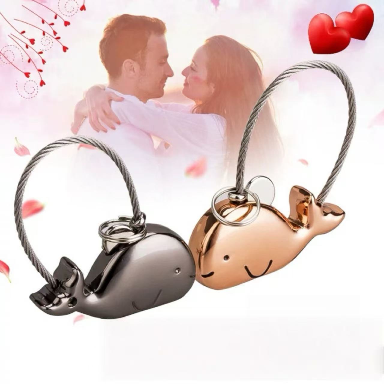 かわいいマグネット式 イルカカップル ペアキーホルダー