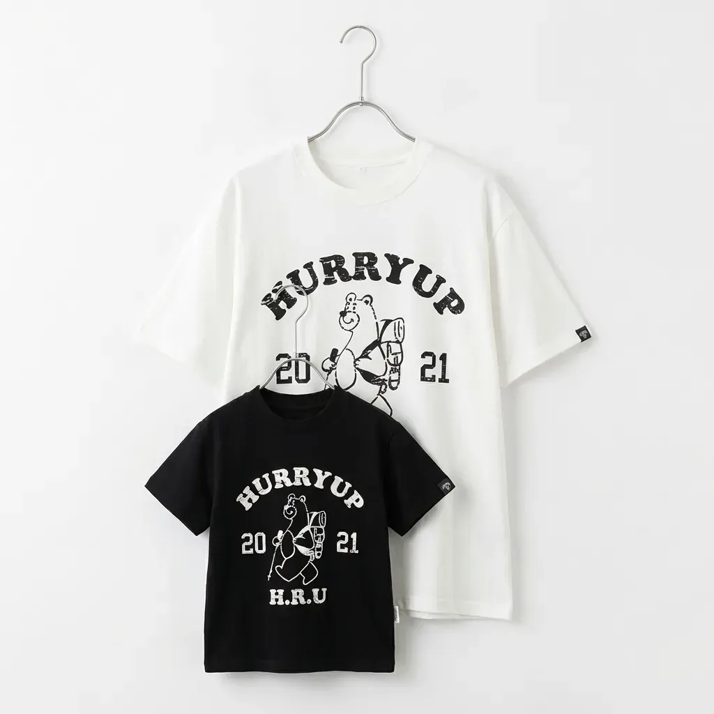 親子ペアルック ハイキングベア ヴィンテージ風 カレッジロゴTシャツ