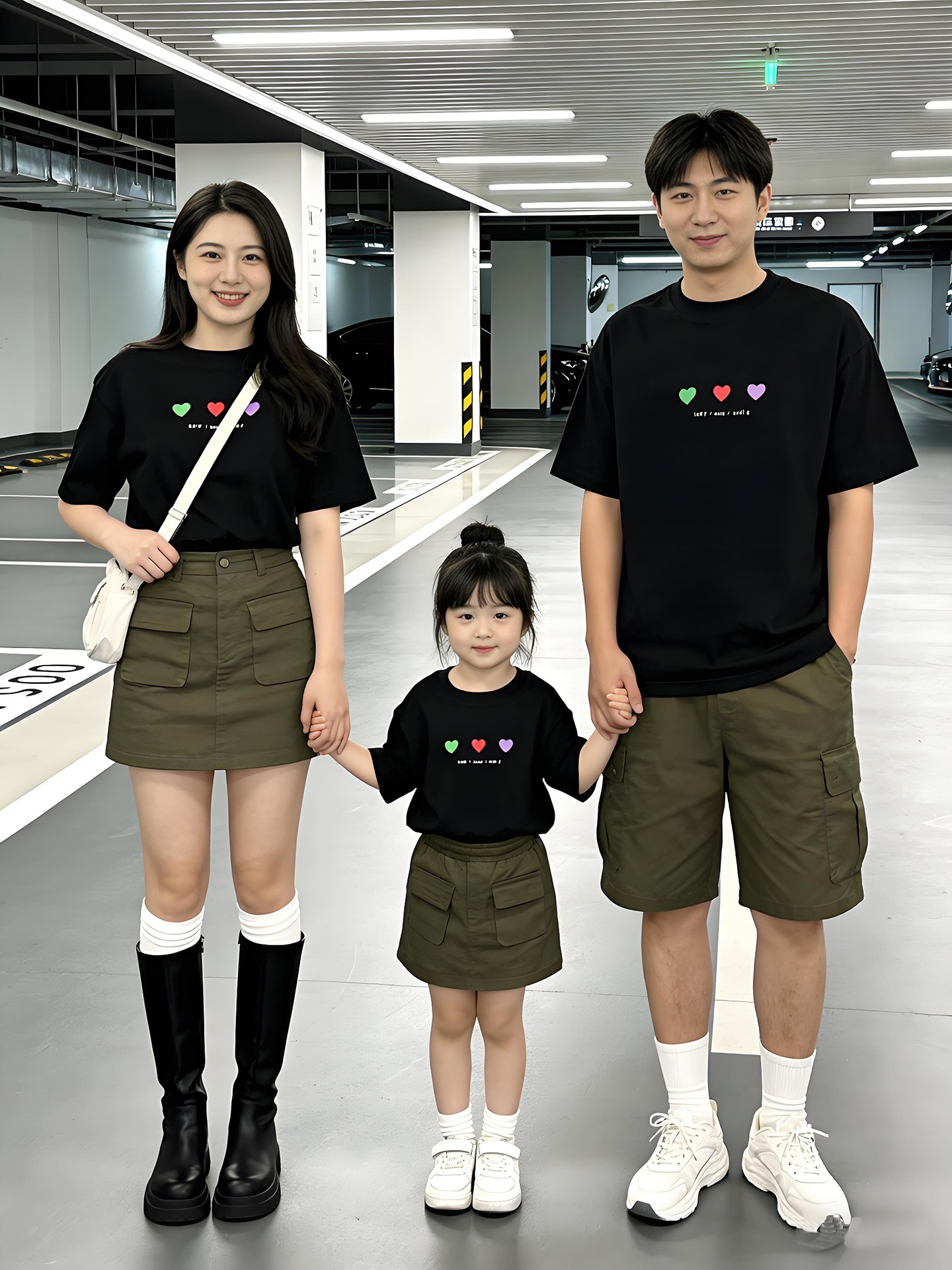 親子ペアルック トリプルハートTシャツ