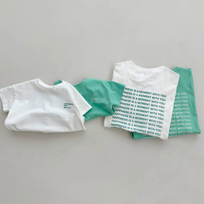 親子ペアルック 「Happiness」 ミント＆ホワイト Tシャツ