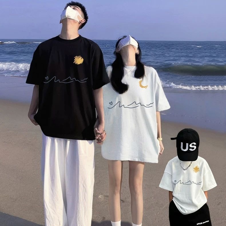 親子ペアルック Wave & Sky ラインアートTシャツ