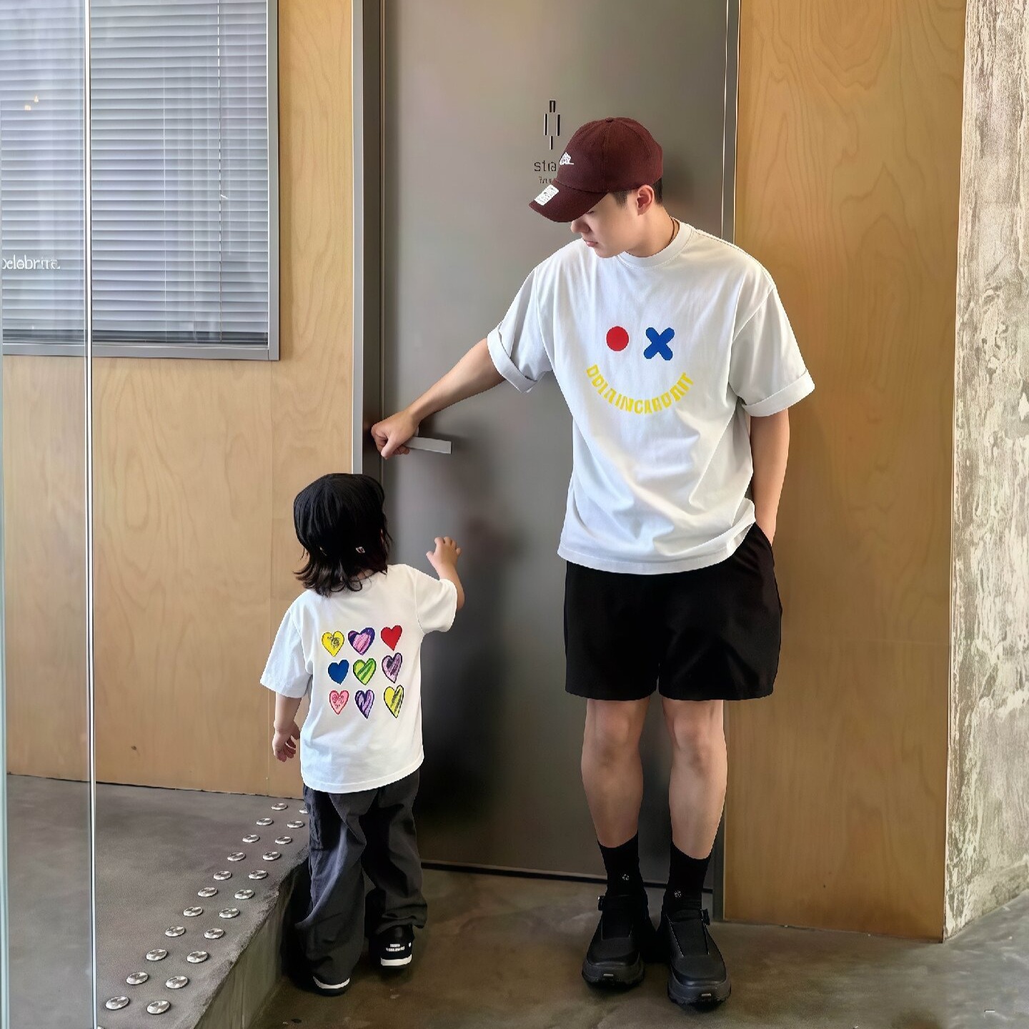 親子ペアルック スマイル＆マルチハート Tシャツ