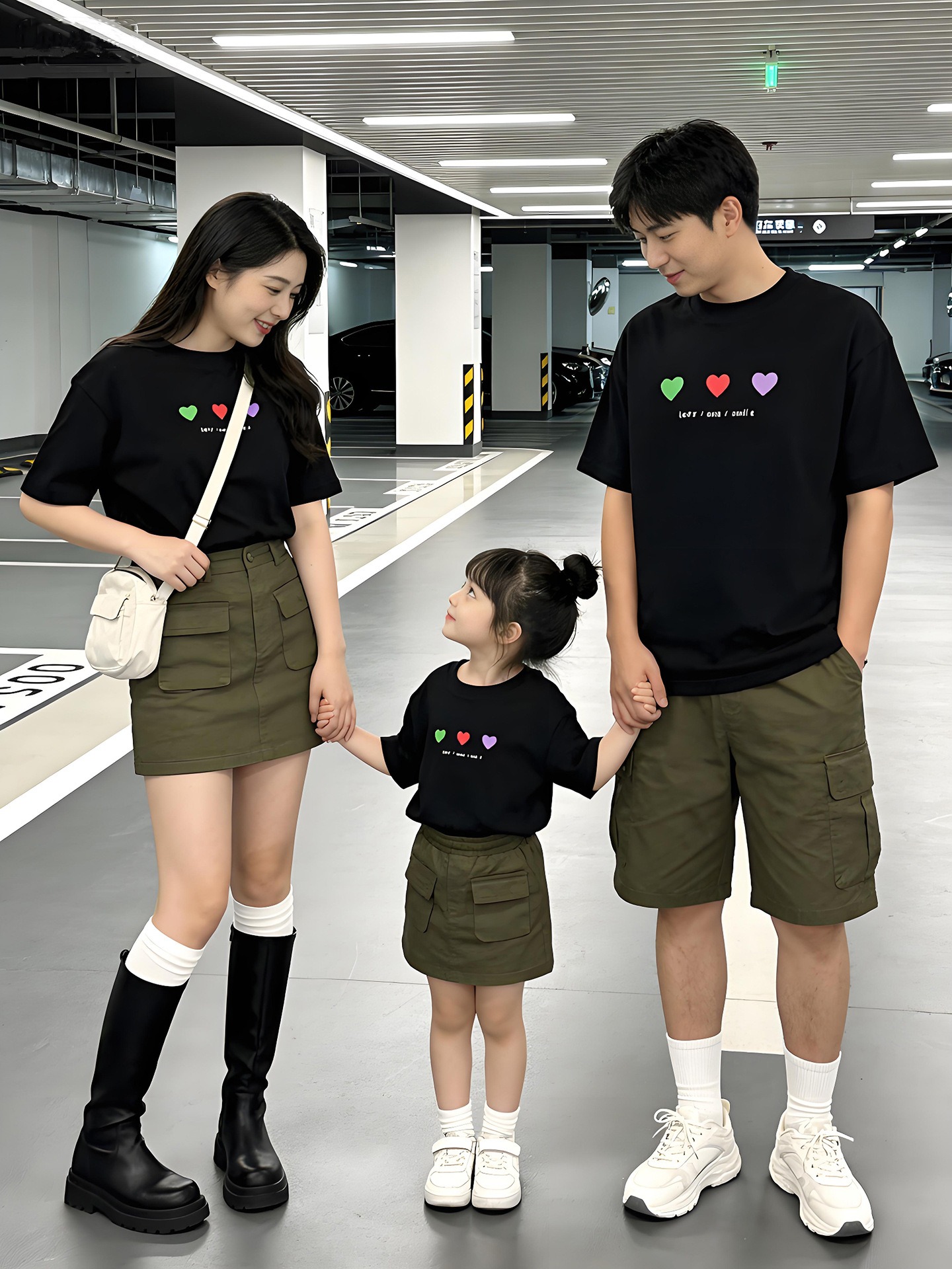 親子ペアルック トリプルハートTシャツ