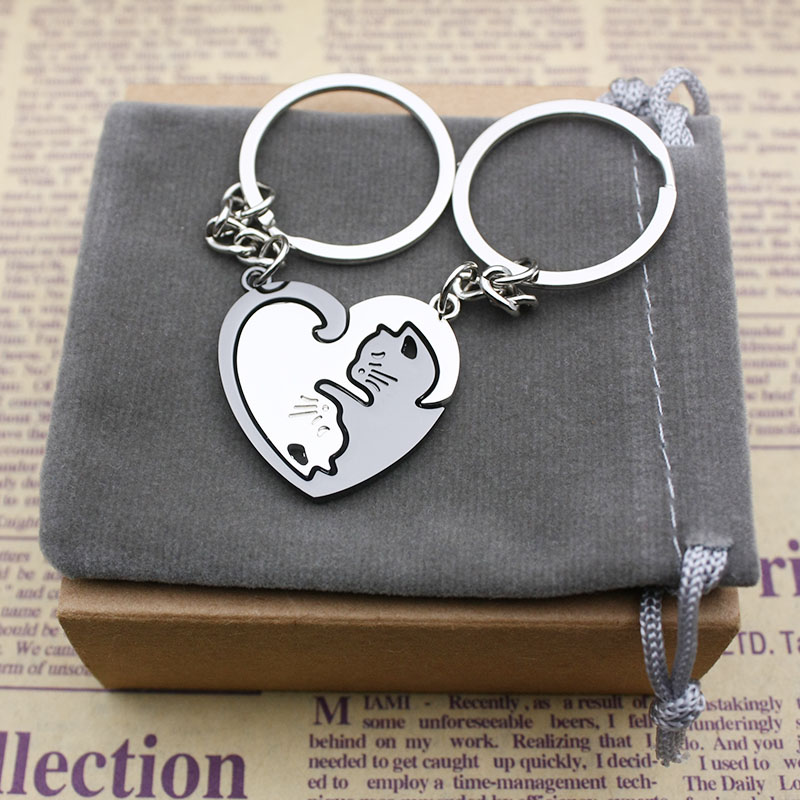 ペアアクセサリー ムーンキャット ハートキーホルダー