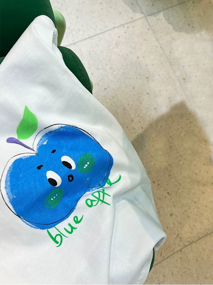 親子ペアルック 爽やか青りんご Tシャツ・ロンパース