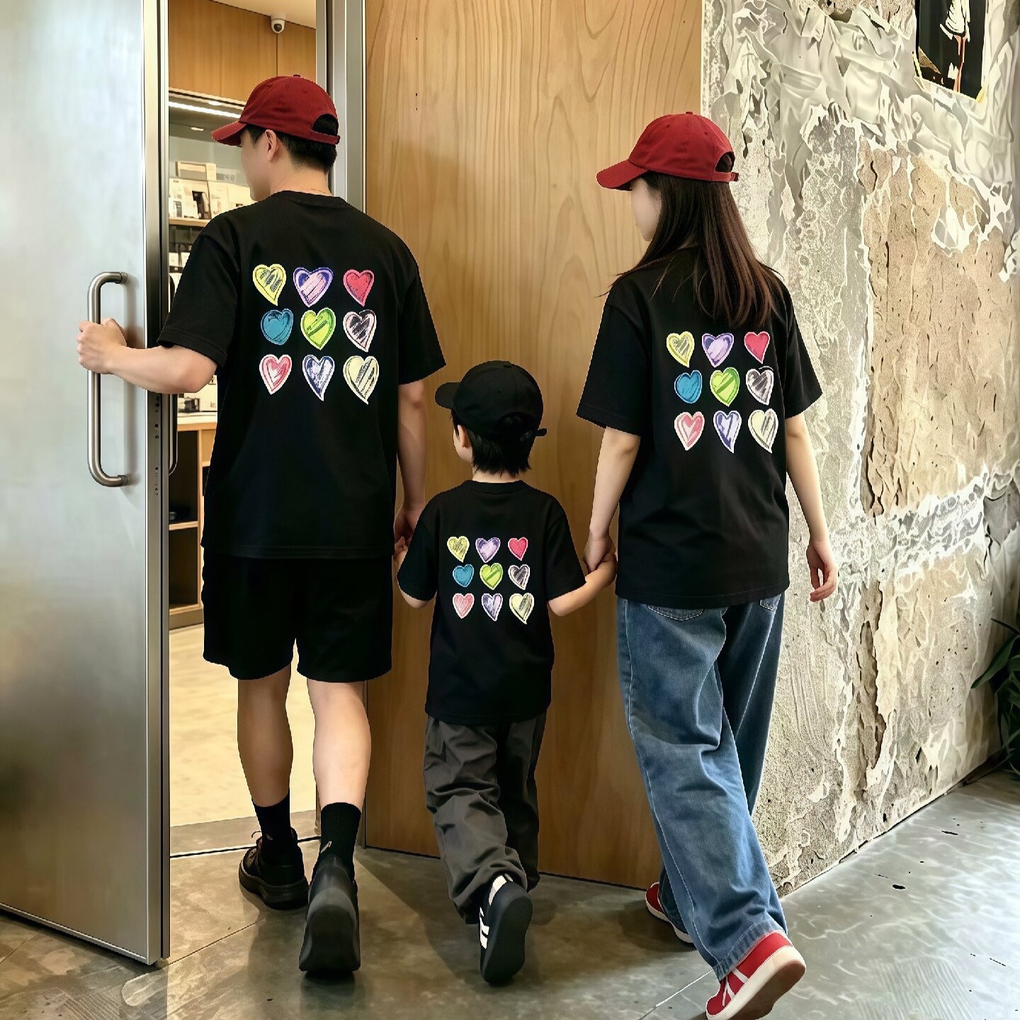親子ペアルック スマイル＆マルチハート Tシャツ