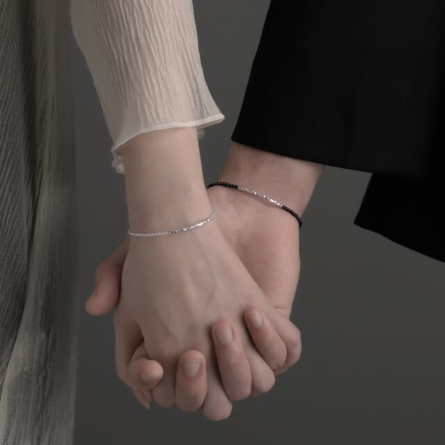 ペアアクセサリー クラッシュシルバー風ブレスレット 2点セット