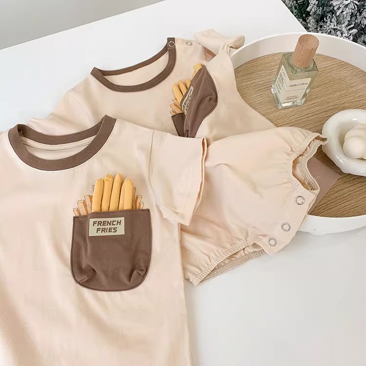 親子ペアルック お揃いポテト Tシャツ&ロンパース