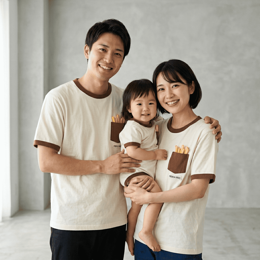 親子ペアルック お揃いポテト Tシャツ&ロンパース