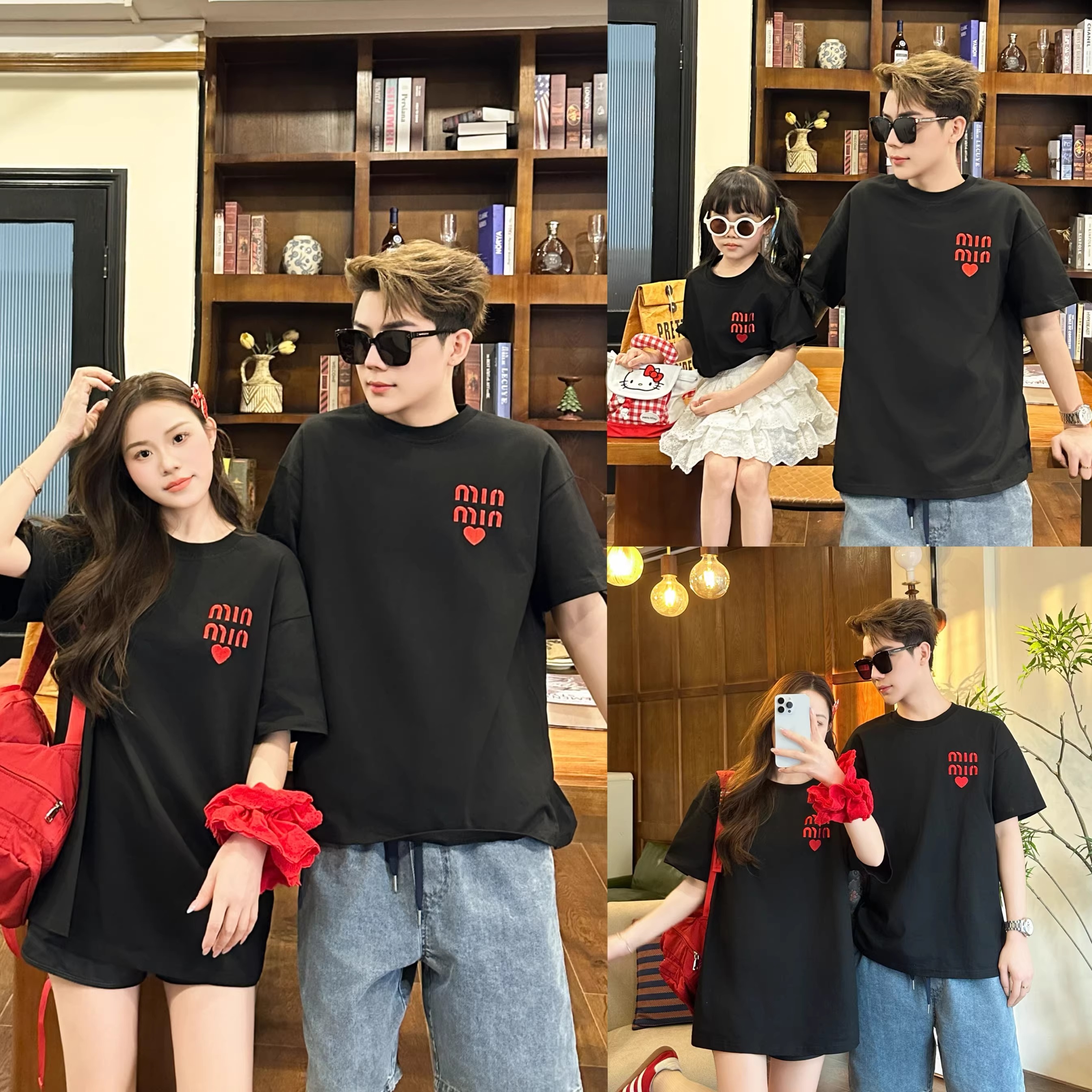 親子ペアルック MINハート Tシャツ・ロンパース