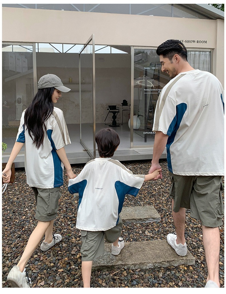 親子ペアルック バイカラー＆ラインデザインTシャツ