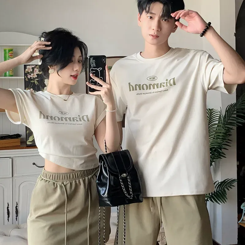 カップルペアルック ナチュラルリンク ロゴTシャツ