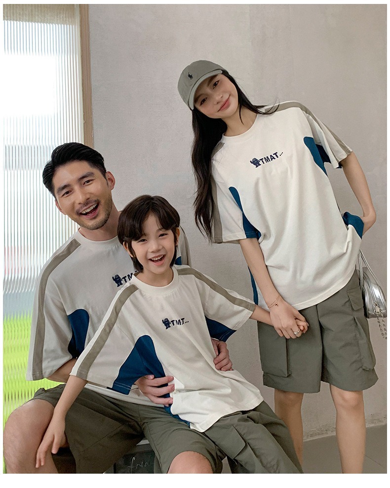 親子ペアルック バイカラー＆ラインデザインTシャツ