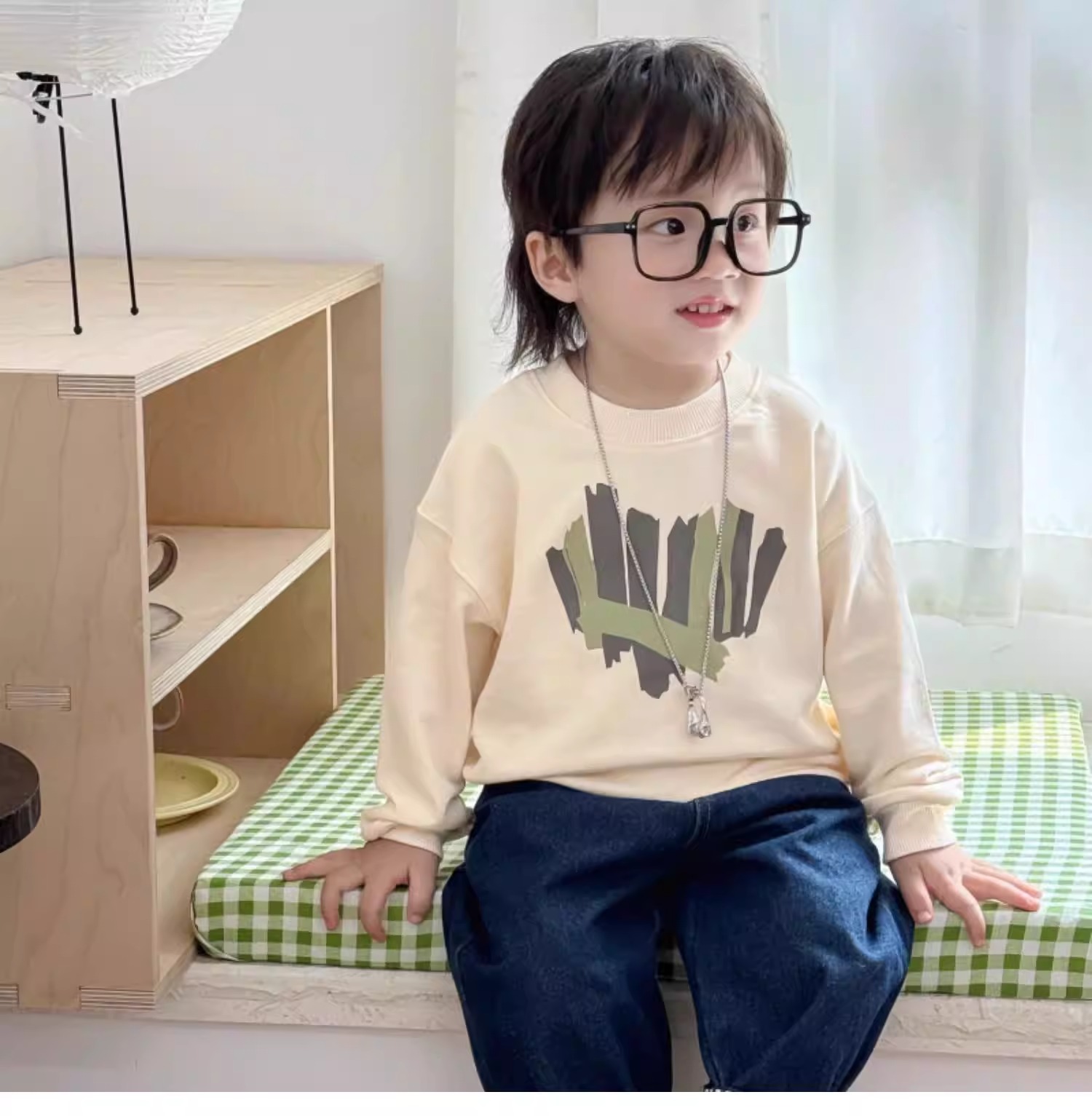 親子ペアルック グリーンハート トレーナー・ロンパース