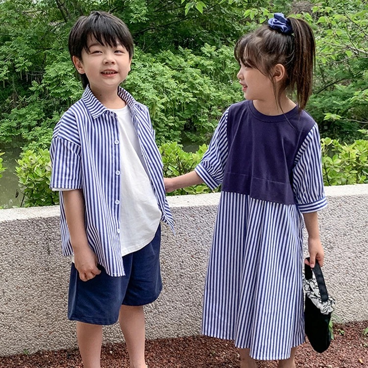 親子ペアルック ストライプ柄リンク シャツ・ワンピース