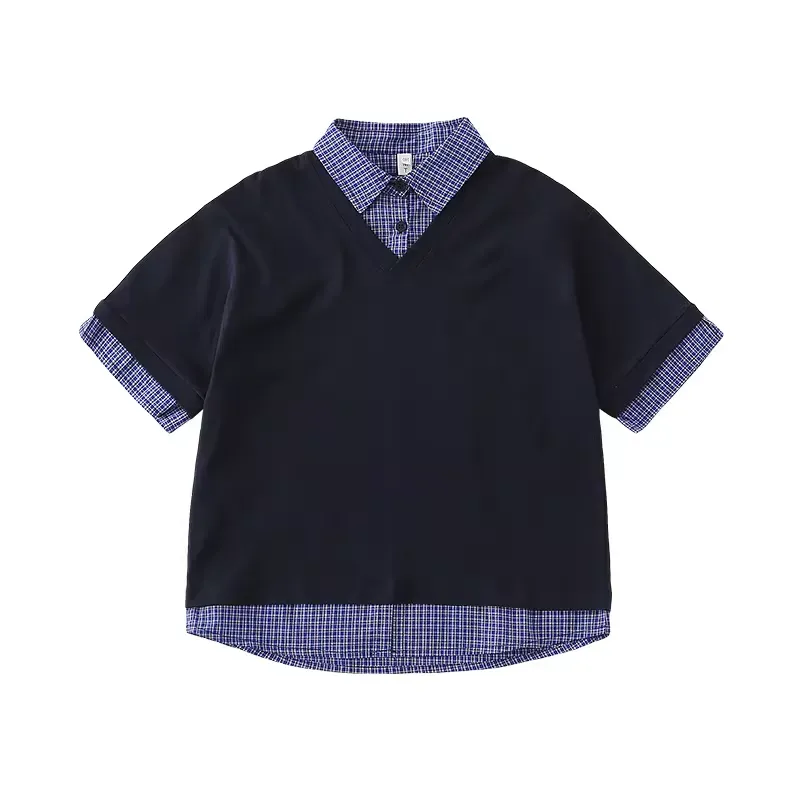 親子ペアルック シャツレイヤード風 5分袖トップス