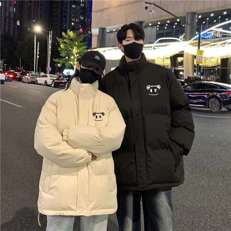 カップルペアルック キュートアイベア 中綿ロングコート