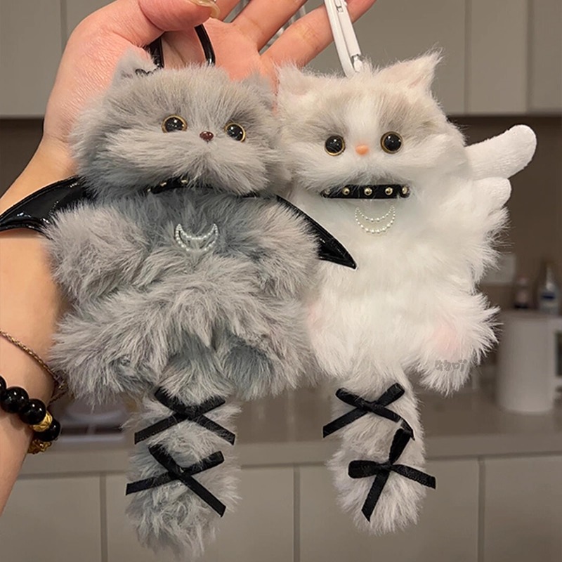 ふわふわ猫とお月さまのリボンペアキーホルダー【2点セット】