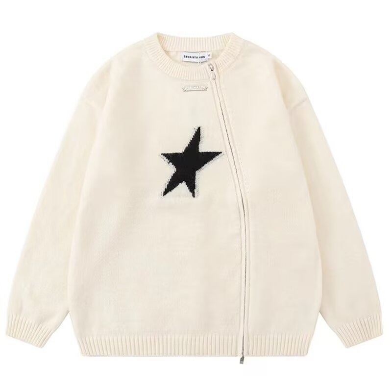 カップルペアルック アシンメトリー スターニットカーディガン ユニセックス