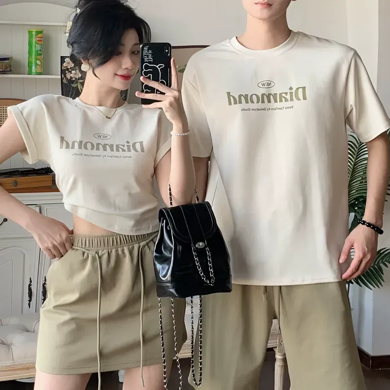 カップルペアルック ナチュラルリンク ロゴTシャツ