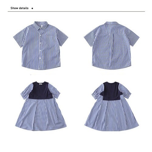 親子ペアルック ストライプ柄リンク シャツ・ワンピース