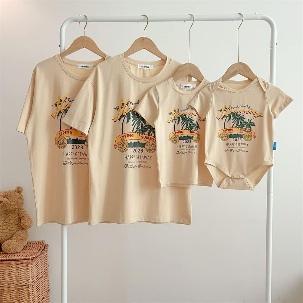 親子ペアルック  サマーリゾートプリント Tシャツ＆ロンパース