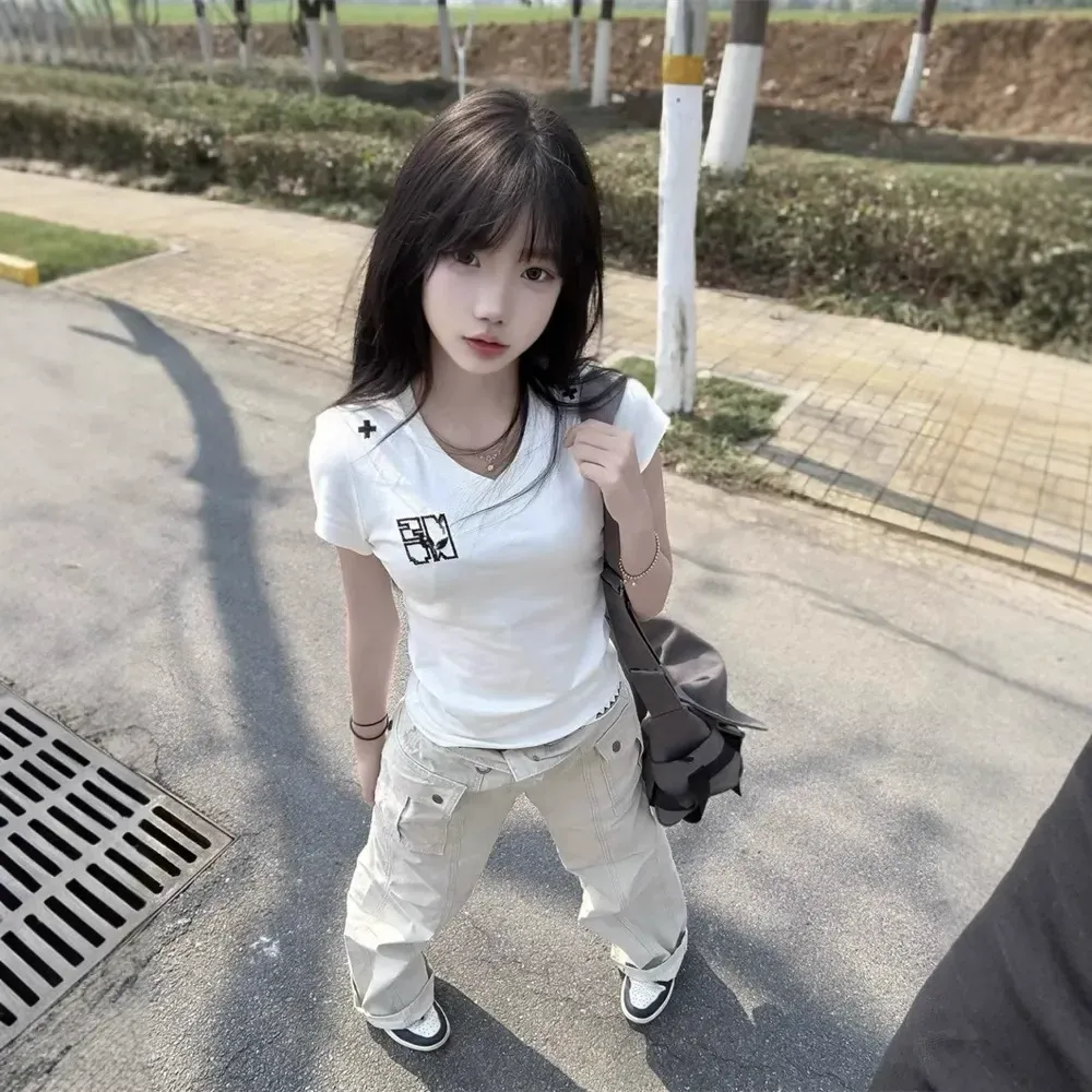 カップルペアルック ミニマルリンク刺繍Tシャツ