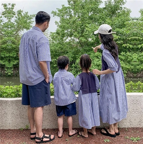 親子ペアルック ストライプ柄リンク シャツ・ワンピース