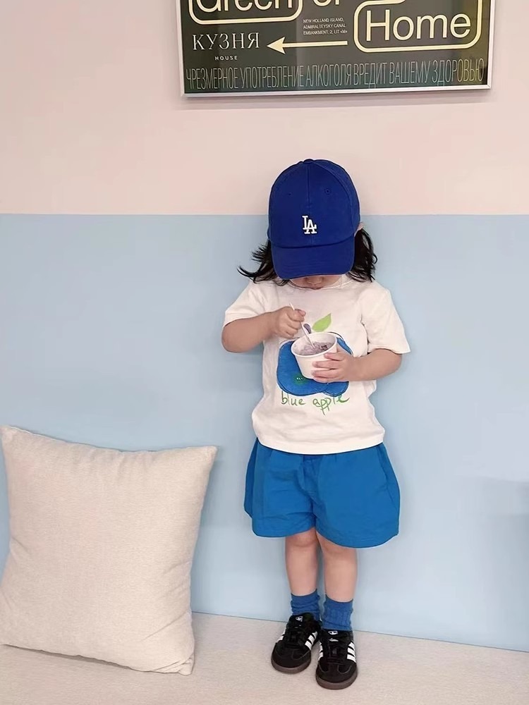 親子ペアルック 爽やか青りんご Tシャツ・ロンパース