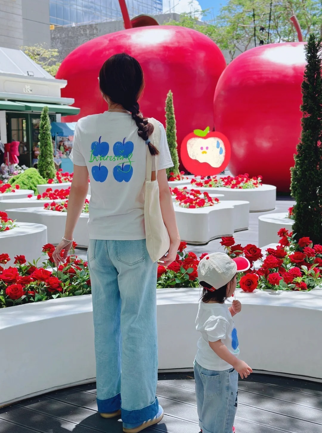 親子ペアルック 爽やか青りんご Tシャツ・ロンパース