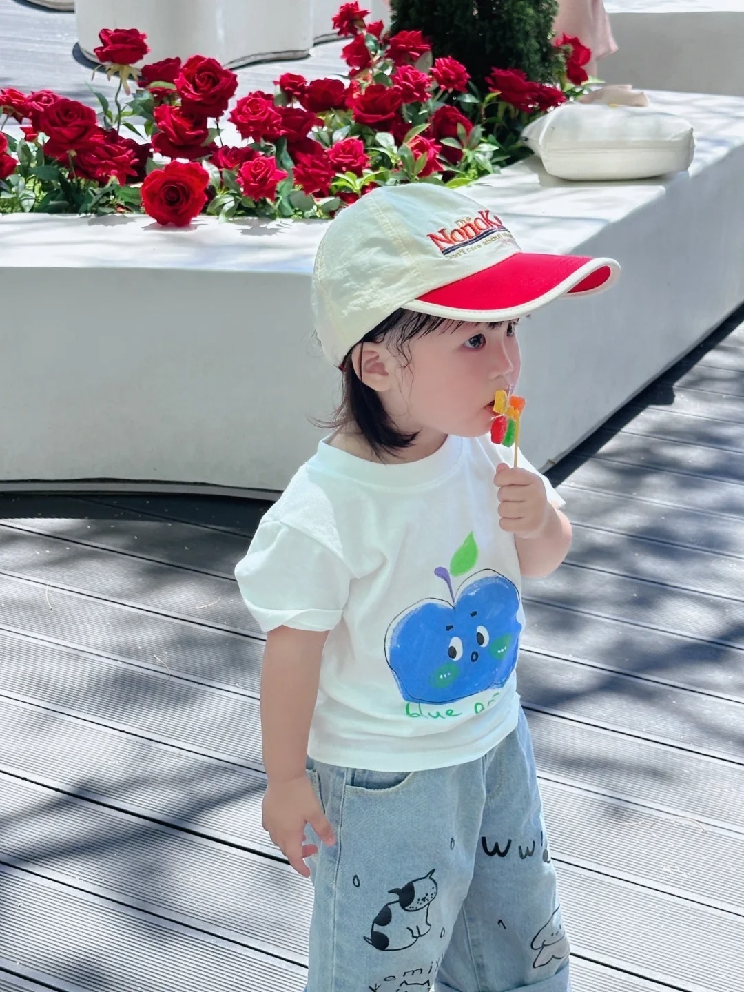 親子ペアルック 爽やか青りんご Tシャツ・ロンパース