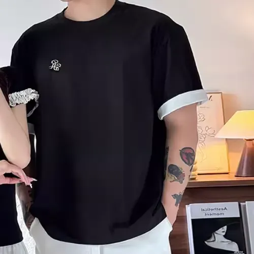 カップルペアルック フレンチレトロ レース襟トップス＆モノトーン配色Tシャツ 