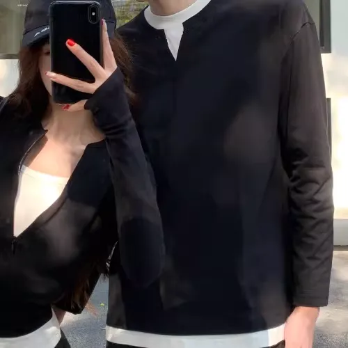 カップルペアルック レイヤード風 ロングTシャツ