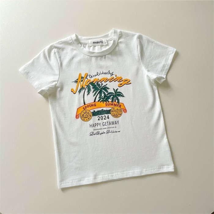 親子ペアルック  サマーリゾートプリント Tシャツ＆ロンパース