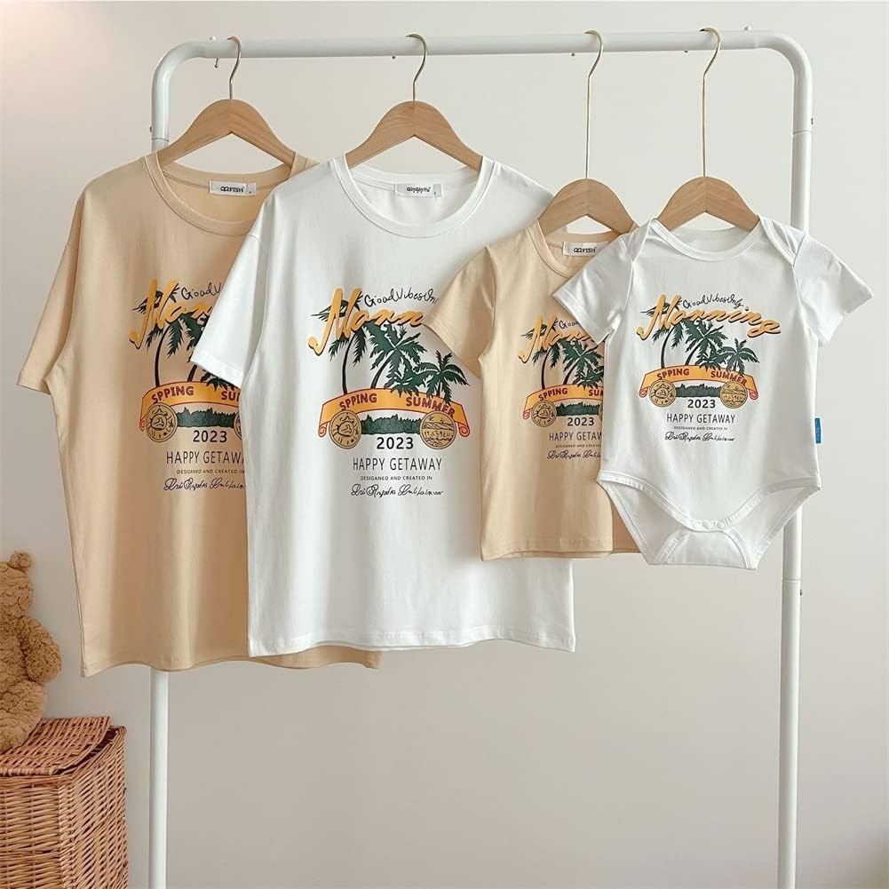 親子ペアルック  サマーリゾートプリント Tシャツ＆ロンパース