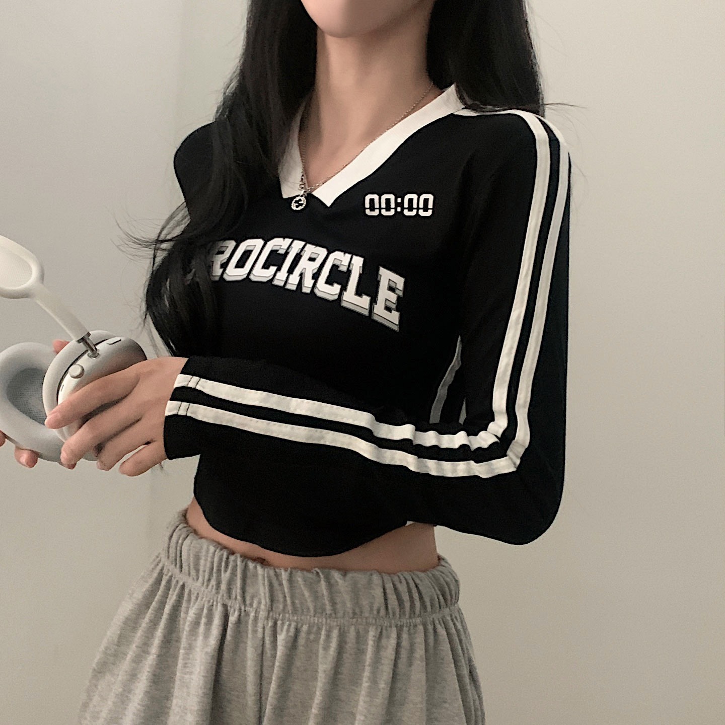 【2点セット】カップルペアルック タイムリンクライン 長袖Tシャツ 