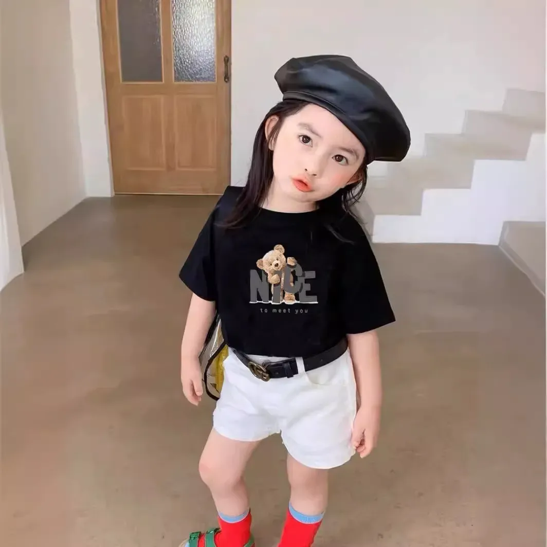 親子ペアルック モノトーン NICEベアー Tシャツ・ロンパース