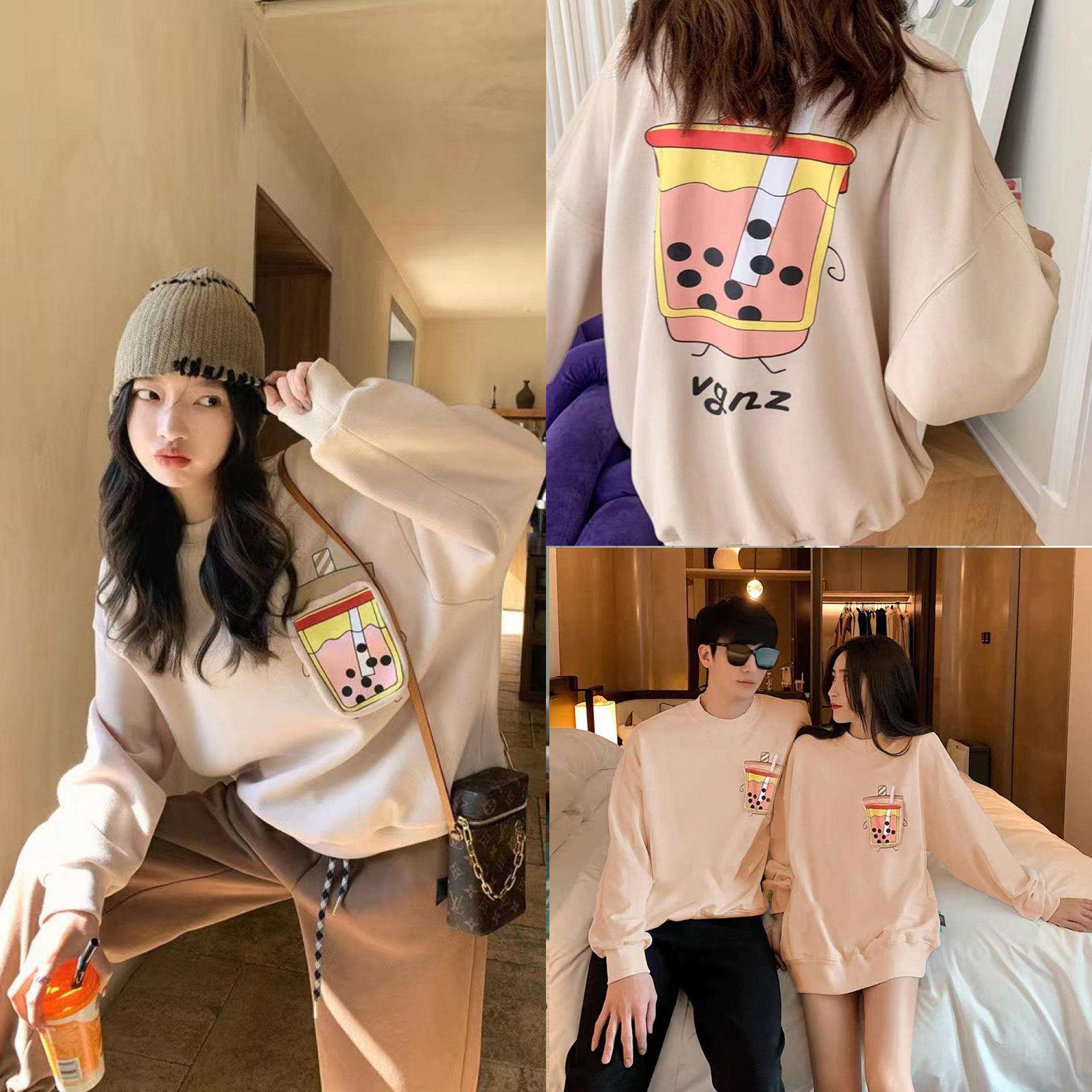 親子ペアルック タピオカミルクティー トレーナー・ロンパース