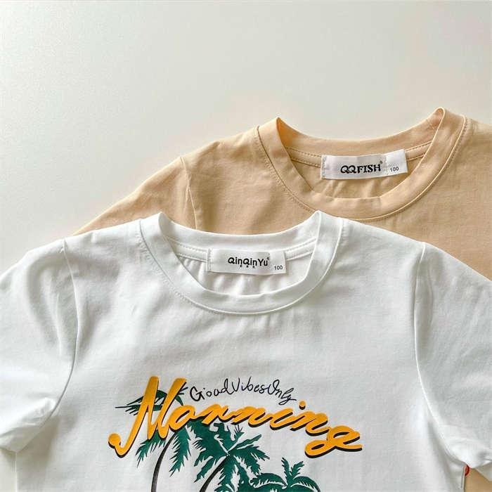 親子ペアルック  サマーリゾートプリント Tシャツ＆ロンパース