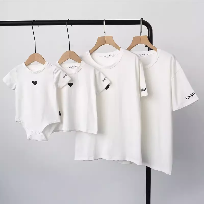 親子ペアルック モノトーンハート Tシャツ・ロンパース