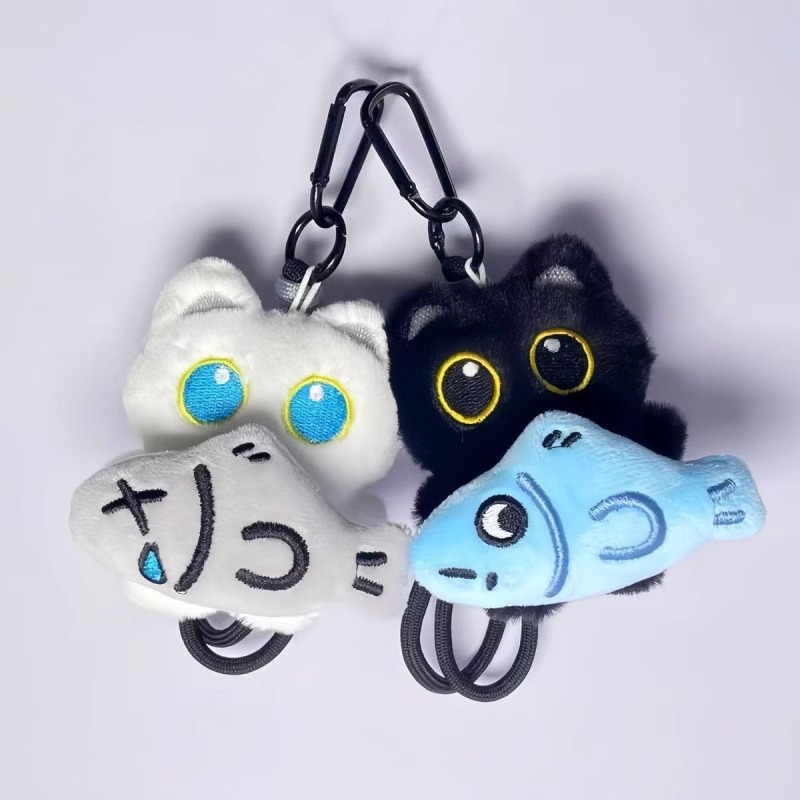 白黒ニャンコ×フィッシュ ペアキーホルダー【2点セット】