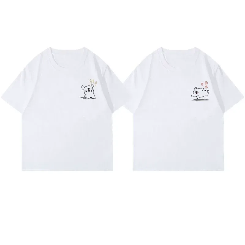 カップルペアルック 犬とハートのアートラインTシャツ