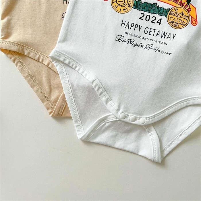 親子ペアルック  サマーリゾートプリント Tシャツ＆ロンパース