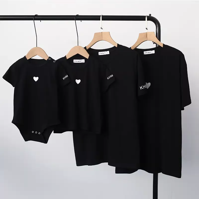 親子ペアルック モノトーンハート Tシャツ・ロンパース