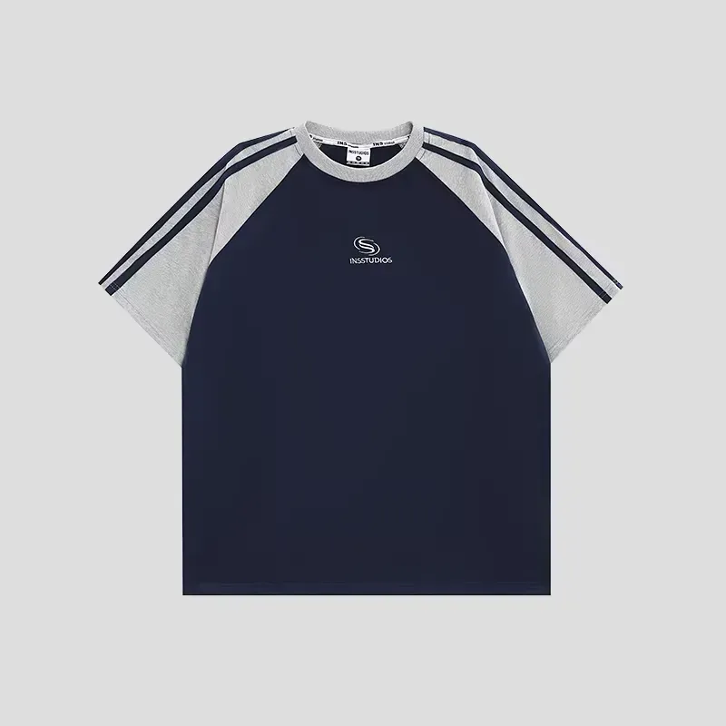 INSstudios レトロ配色ラグランボーダー 短丈カップルTシャツ