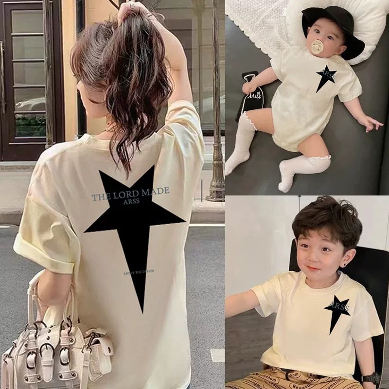 親子ペアルック ビッグスター バックプリントTシャツ・ロンパース