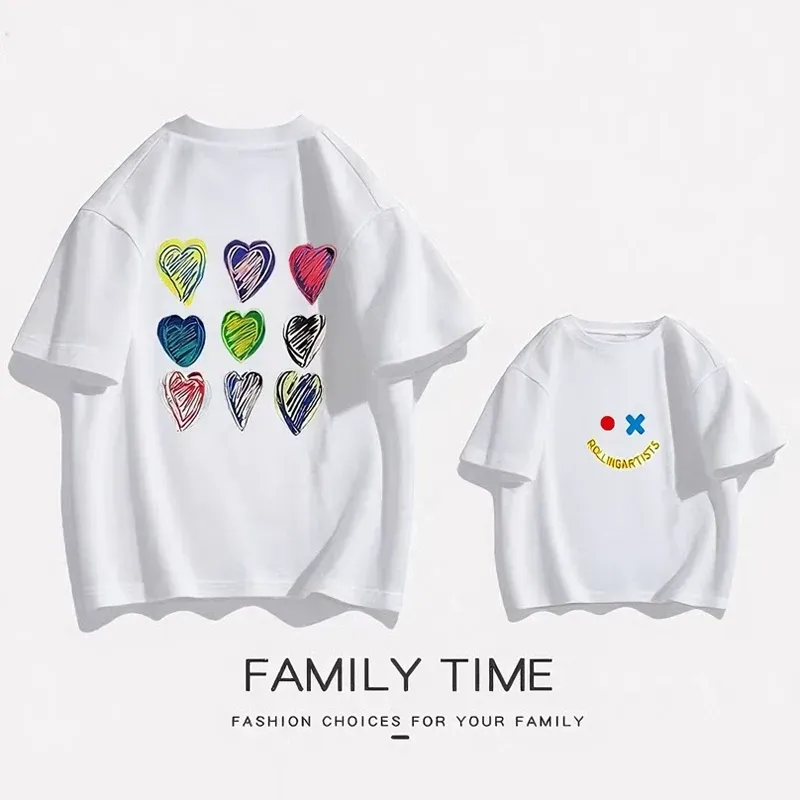 親子ペアルック スマイル＆マルチハート Tシャツ